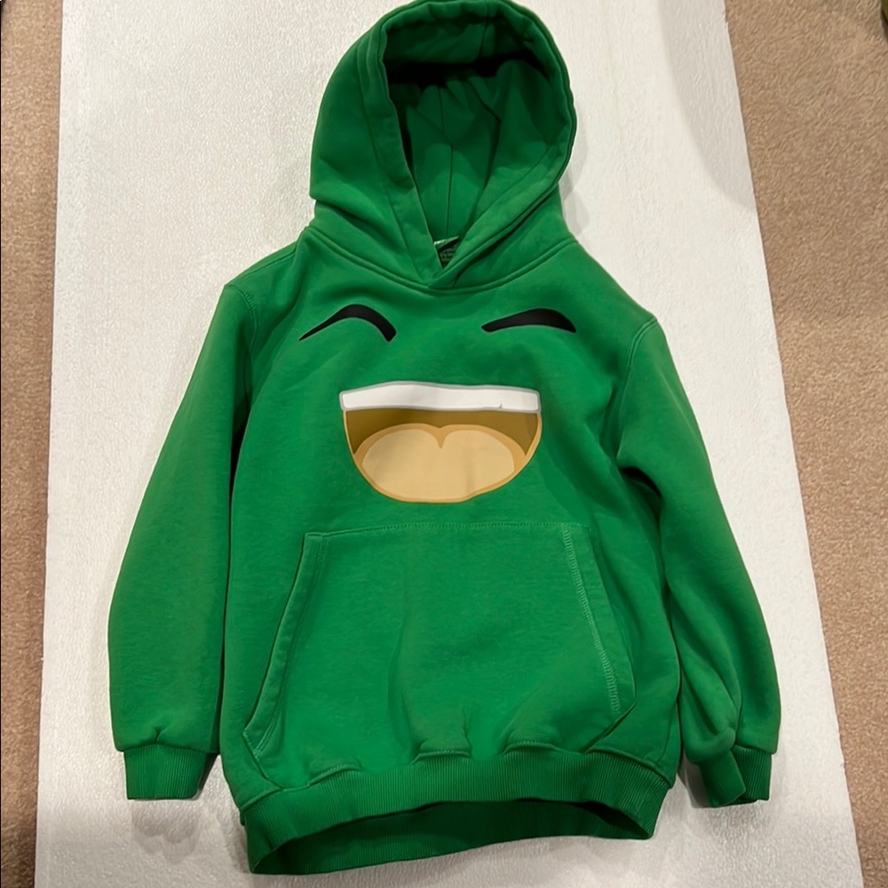 Green Kids Hoodie with Fun Face Design